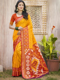 Shree Shyam Fashion Pochampalli Silk Yellow Saree | Grocsy