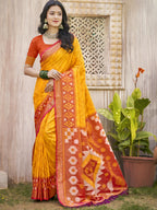 Shree Shyam Fashion Pochampalli Silk Yellow Saree | Grocsy