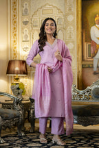 The52 Women's Beautiful Embroidery Work Viscose Rayon Fabric Straight Kurta Pant and Dupatta Set | Grocsy