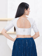 Joban Fashion Silver Shimmer Elbow Sleeveless Front Open Blouse | Grocsy