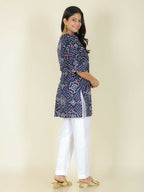 Aramya Straight Soft Cotton Bandhani Print Women's Kurta - Blue | Grocsy