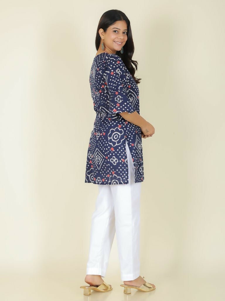 Aramya Straight Soft Cotton Bandhani Print Women's Kurta - Blue | Grocsy