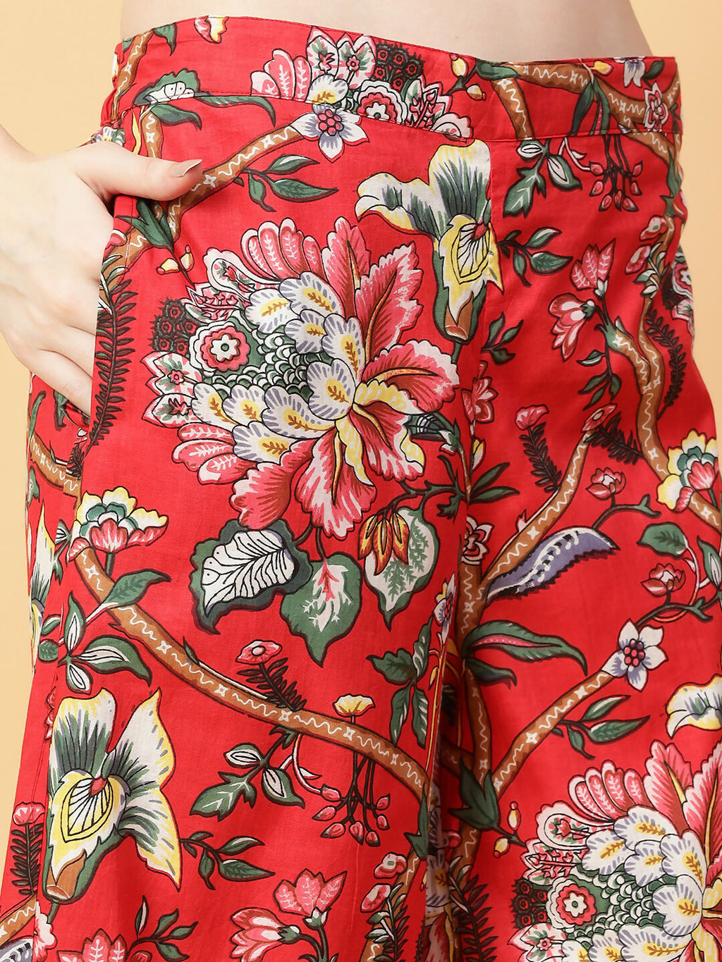 Joban Fashion Red Cotton Printed & Hand Work Co-ord Set | Grocsy