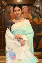 Very Much Indian Handloom Pure Silk Muniya Border Paithani - Electric Blue | Grocsy