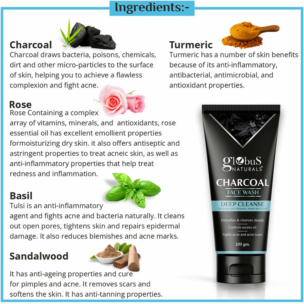 Globus Naturals Charcoal Face Wash | Grocsy
