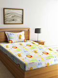 Home Sizzler White & Orange Cartoon Characters 210 TC Bedsheet with Pillow Covers | Grocsy