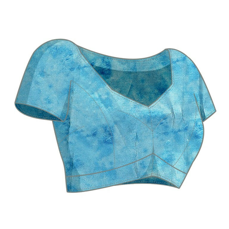 Sky Blue Organza Crepe Printed Stone Work Saree - Norita Saumya | Grocsy