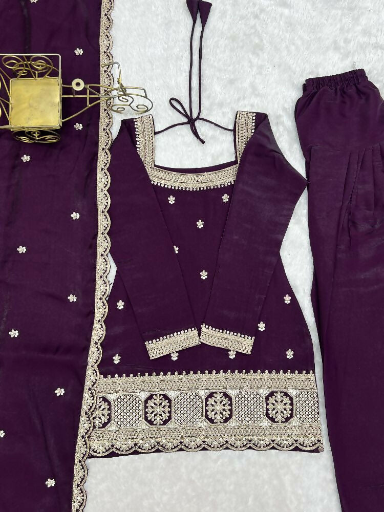 Teeya Creation Deep Wine Embroidered Festive Salwar Suit Set | Grocsy
