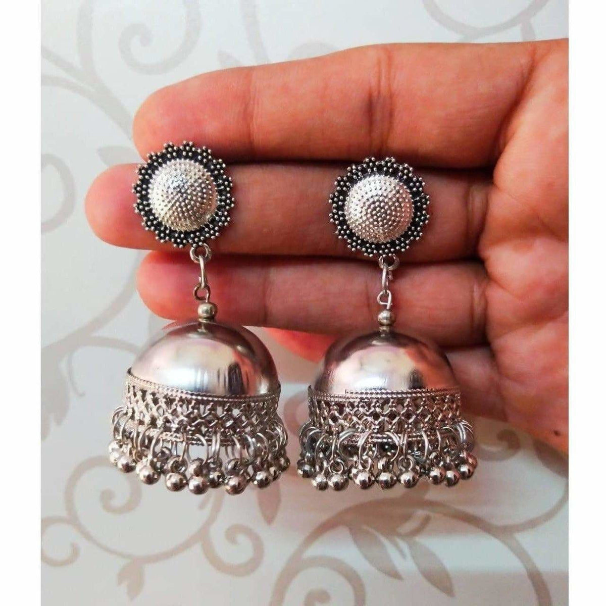 MS Fashion India Stylish Oxidized Silver Jhumka Earrings | Grocsy