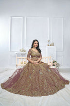 Kesar Fab Purple Net Embroidered Lehenga | Grocsy