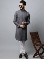 Even Apparels Grey Color Pure Cotton Men's Kurta With Side Placket (SLD1202) | Grocsy