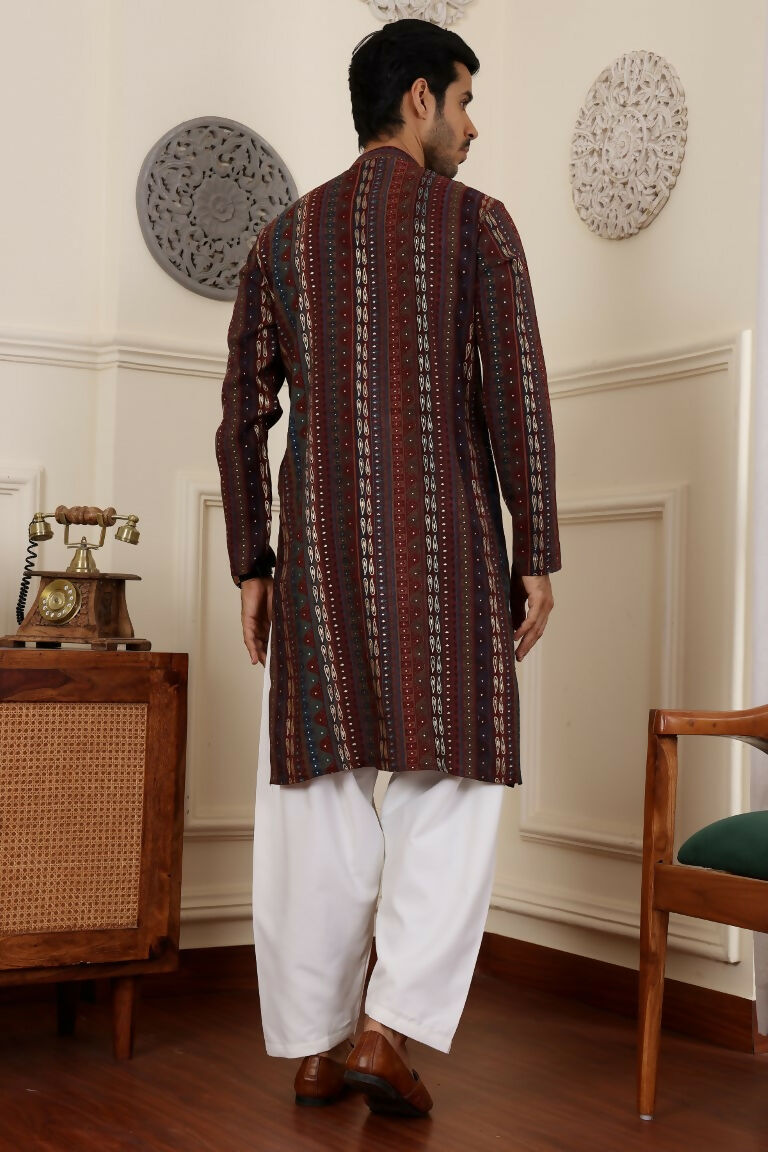 Multi Modal Silk Woven Designer Men's Rajwadi Kurta Set - Mahotsav | Grocsy