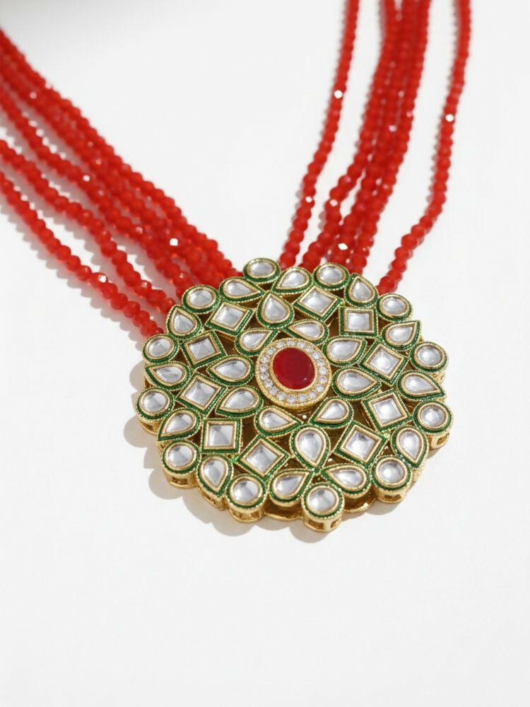 NVR Women Gold Plated Red Kundan Jewellery Set | Grocsy
