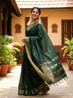 Shree Shyam Fashion Bottle Green Soft Silk Saree | Grocsy