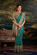 Vastranavya Green Silk Madhubani & Bandhej Fusion Print Saree with Unstitched Blouse | Grocsy