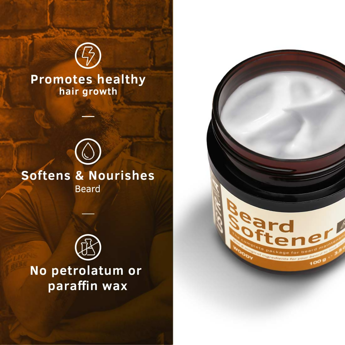 Ustraa Beard Softener Balm Woody - Softens & Nourishes Beard Long Lasting Moisturization | Grocsy