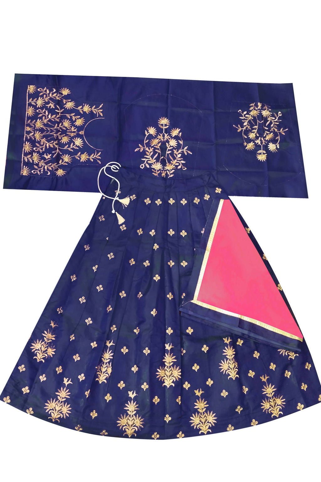 Dwiden Navy Blue Rohini Tafetta Sattin Semi-Stitched Girl's Lehenga Choli | Grocsy