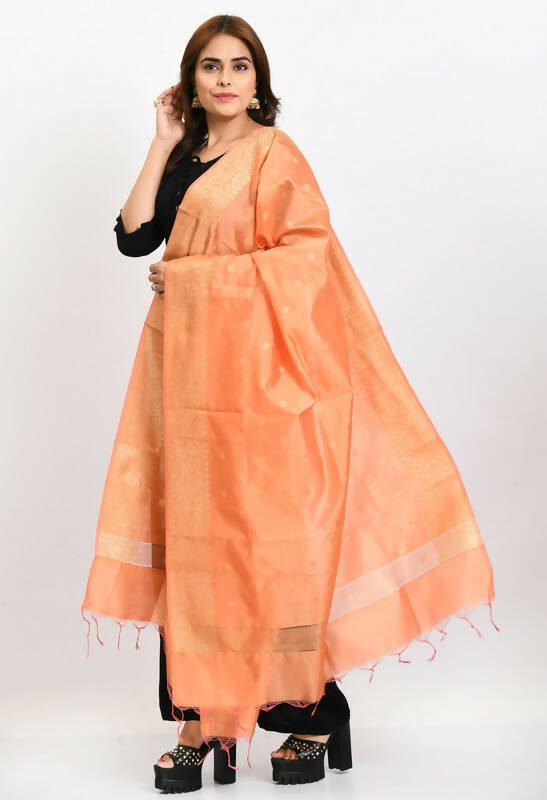Mominos Fashion Moeza Women's Banarsi Silk Woven Design Peach Dupatta | Grocsy