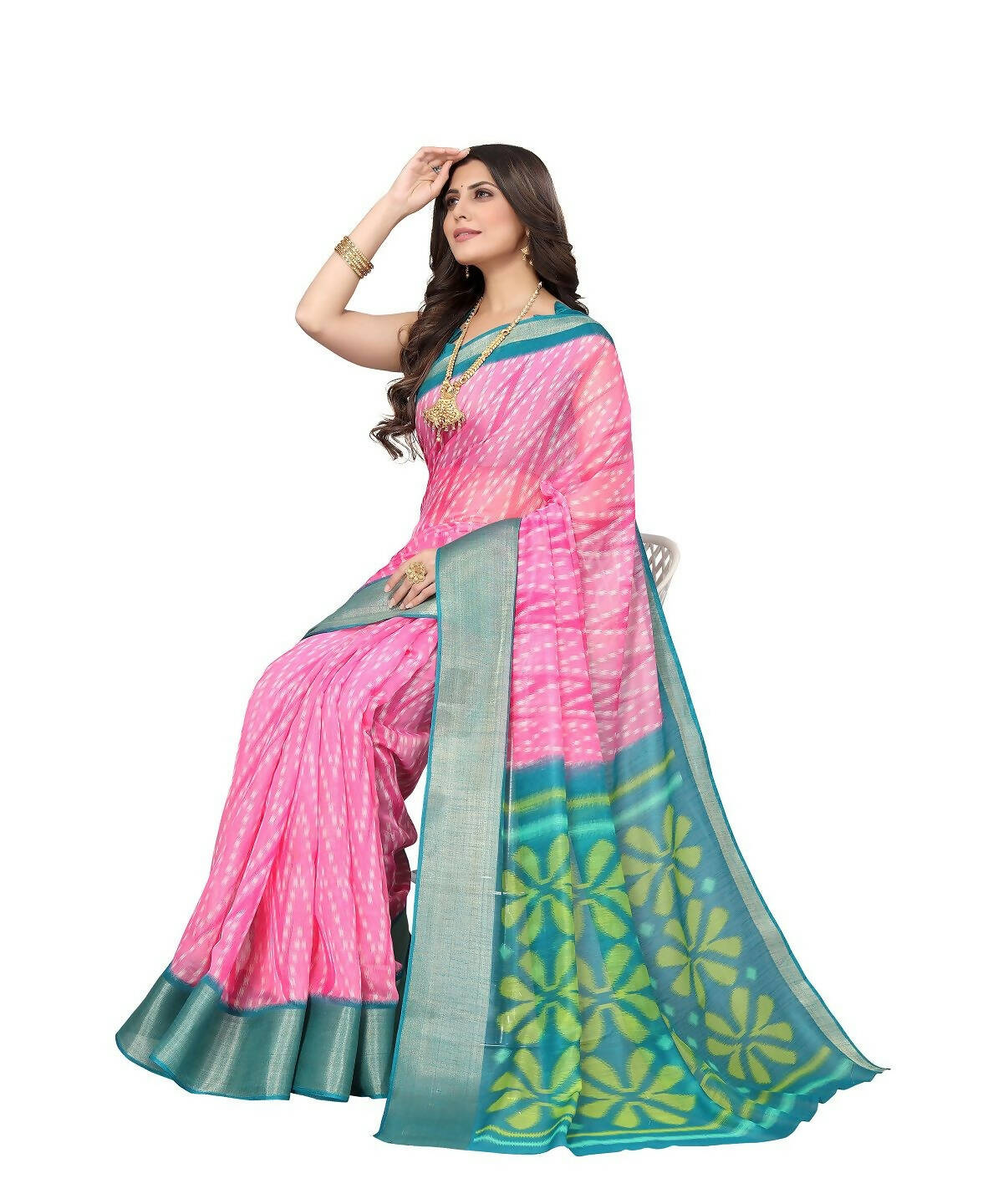 Vamika Cotton Pink Jari Border Bollywood Style Saree (DINO PINK) | Grocsy