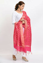 Mominos Fashion Moeza Women's Banarsi Silk Floral Woven Design Pink Dupatta | Grocsy