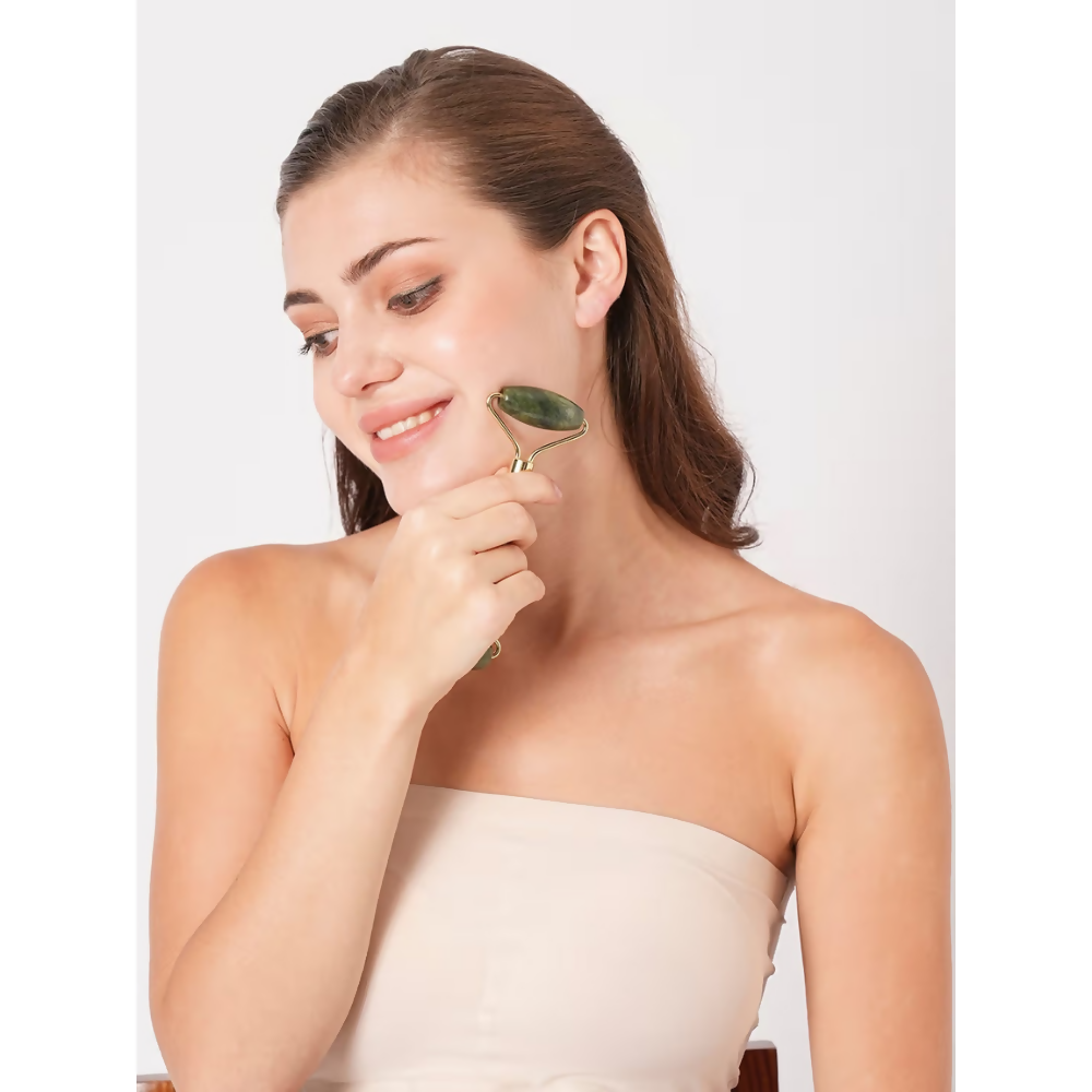 BUNGALOW BEAUTY Gold And Green Jade Roller | Grocsy