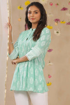 Juniper Women Mint Cambric Printed A-Line Tunic | Grocsy