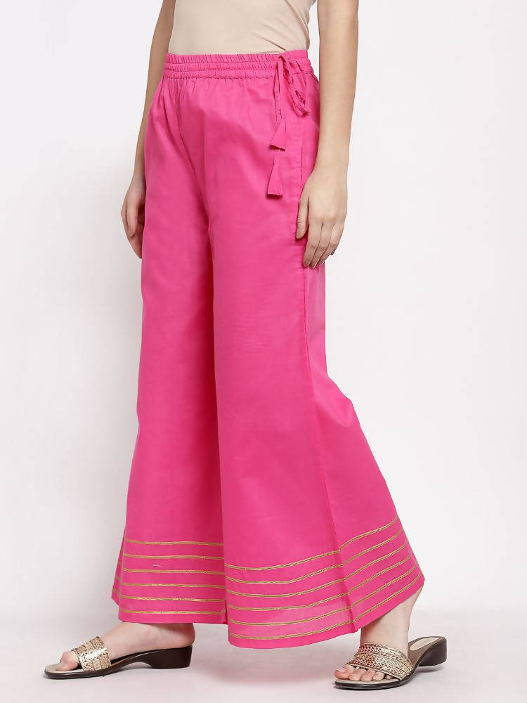 Myshka Women's Pink Cotton Solid Casual Palazzo | Grocsy