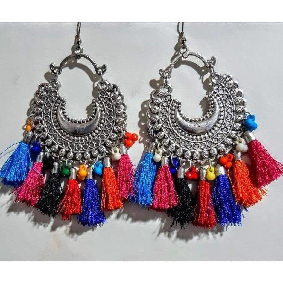 MS Fashion India Afghani Chandbali with Beads And Silk Threads Alloy Earrings | Grocsy
