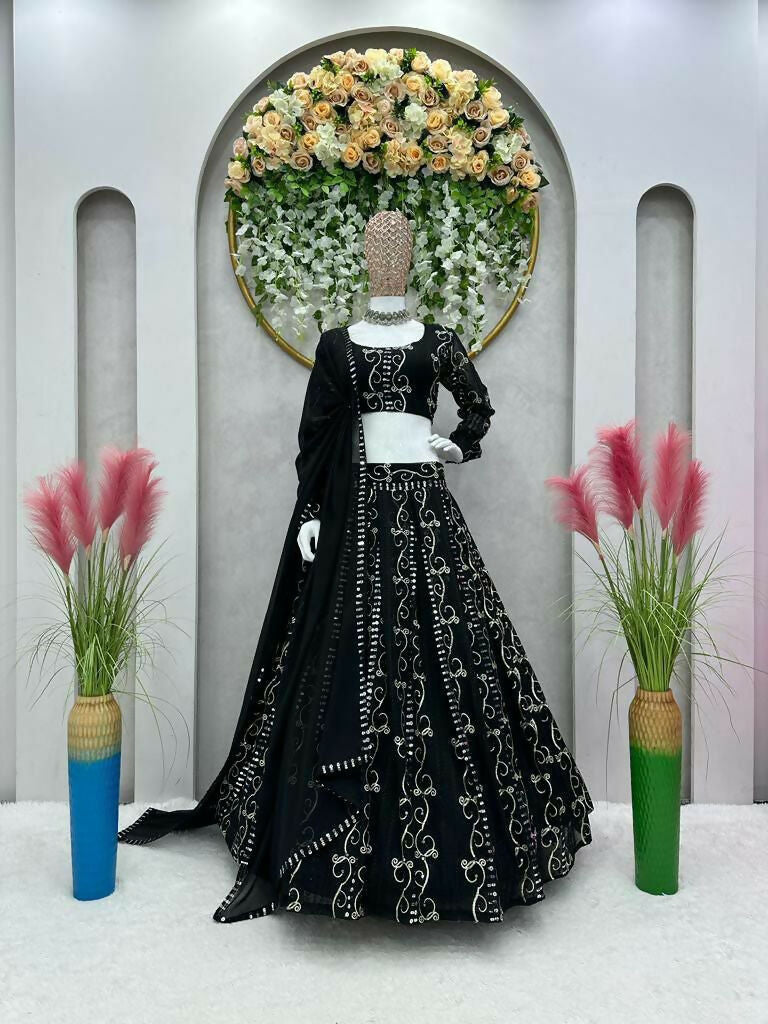 Jyoti Fashion Women's Black Faux Georgette Sequins with Thread Embroidered Designer Lehenga Choli Set | Grocsy
