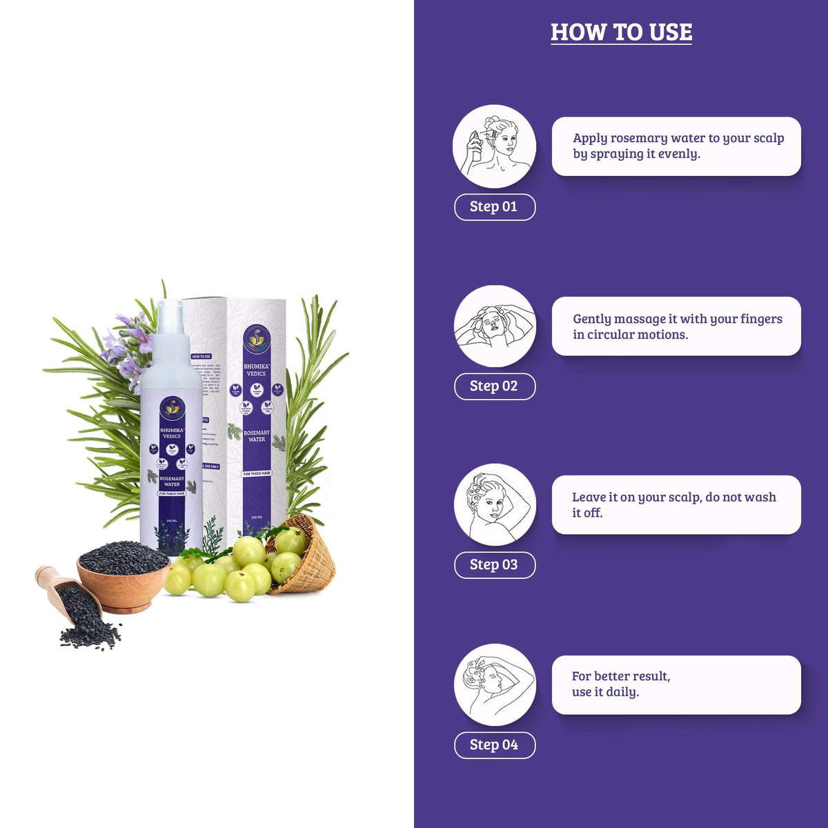 Bhumika Vedics Rosemary Water Spray For Hair Growth | Grocsy