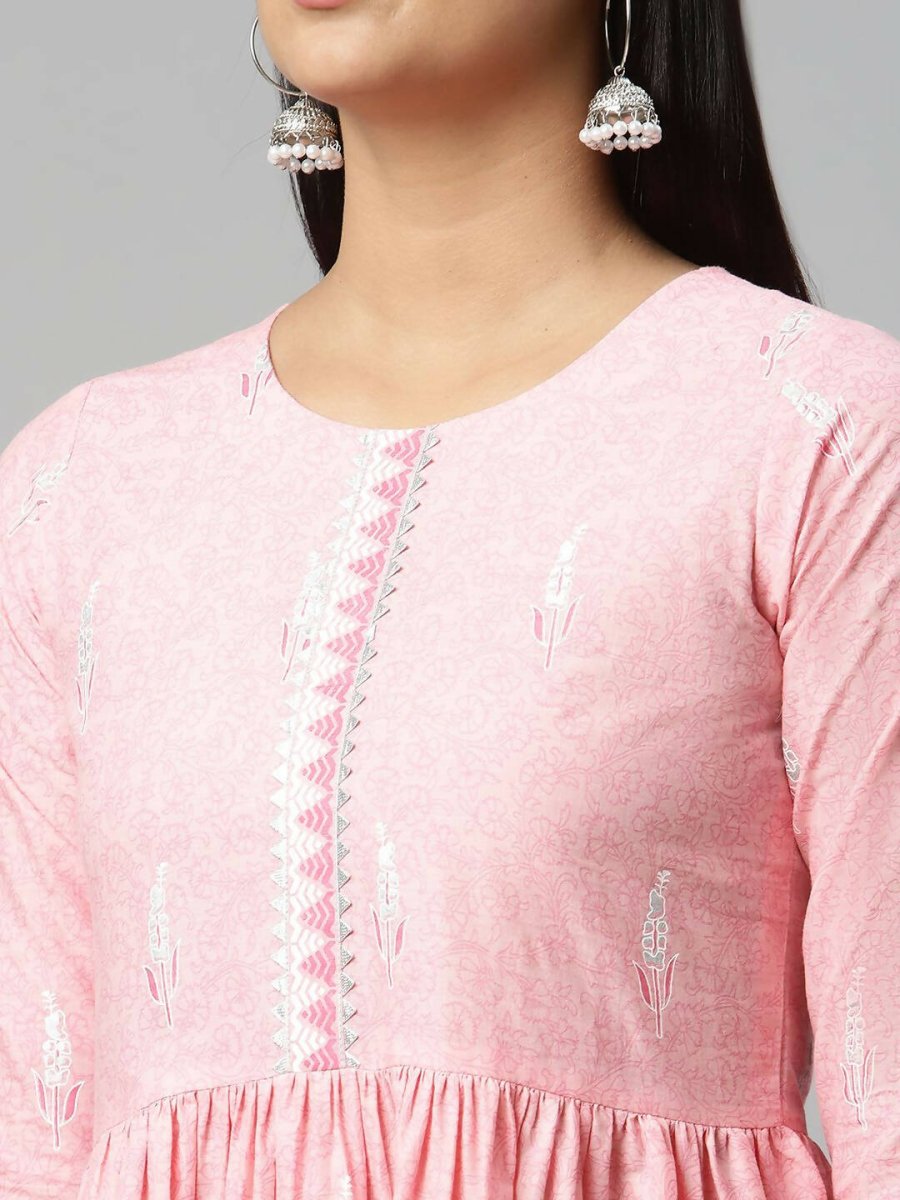 Ahalyaa Womens Pink Pure Cotton Printed Kurtas | Grocsy