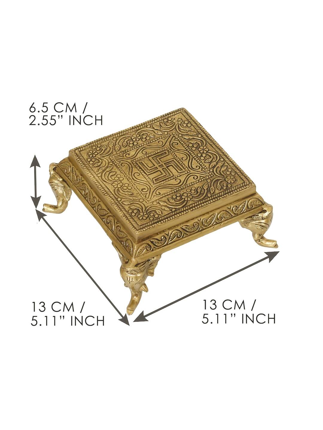 eCraftIndia Gold-Toned Handcrafted Traditional Pooja Chowki With Swastik | Grocsy