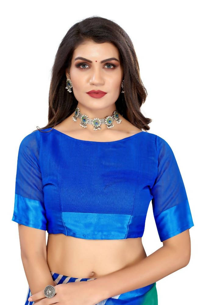 Vamika Blue Linen Satin Border Saree | Grocsy
