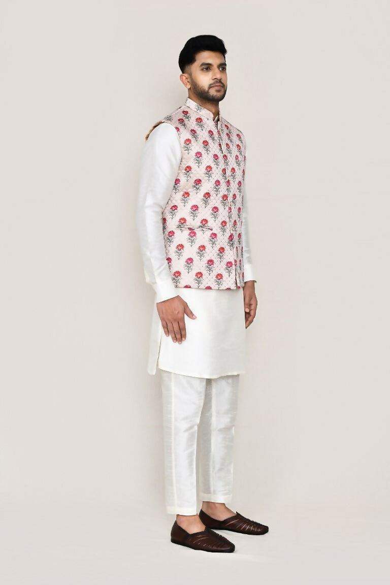 Joban Fashion White Colored Art Silk Fabric Kurta, Jacket With Straight Fit Pant | Grocsy