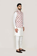 Joban Fashion White Colored Art Silk Fabric Kurta, Jacket With Straight Fit Pant | Grocsy