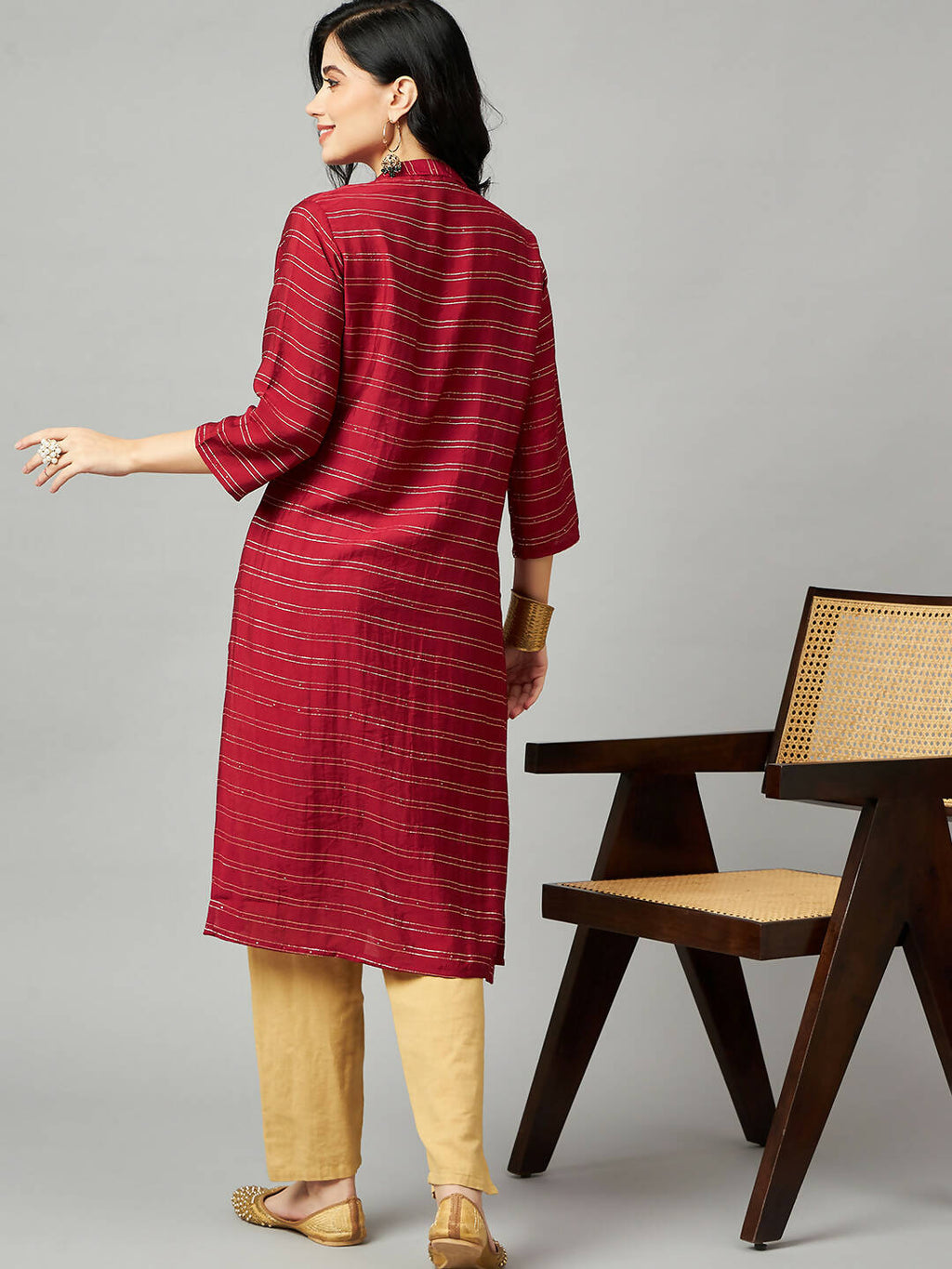 Red Poly Cotton Texture Straight Kurta - Sabella | Grocsy