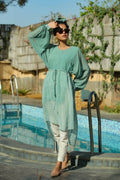 Juniper Women Sagegreen Georgette Bandhani High-Low Tunic | Grocsy