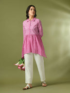 Myshka Women's Pink Embellished Cotton Gathered Party Empire Top | Grocsy