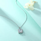 Cauer Radiant Moissanite Pendant Necklace in 925 Sterling Silver, White Gold Plated | Grocsy