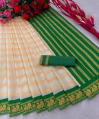 DEIANA'S Beautiful Designer Golden zari Soft Lichi Silk Saree - White | Grocsy