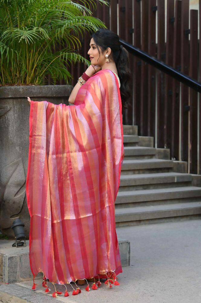 Beatitude Multicolor Tissue Silk Saree | Grocsy