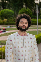 Irenic White Sherwani Set by Hilo Design | Grocsy