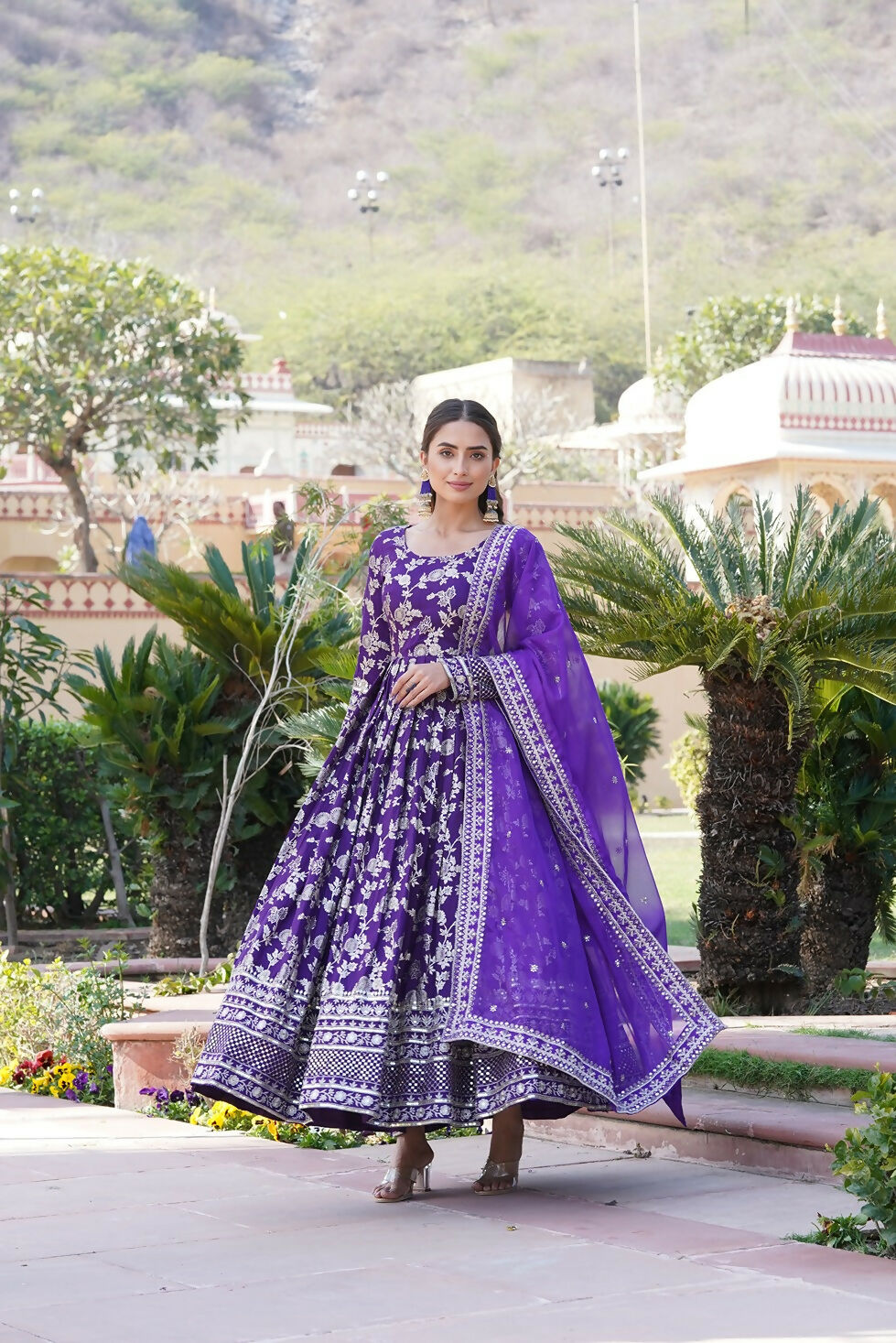 Joban Fashion Purple Viscose Jacquard Sequence Embroidery Work Kurta Set | Grocsy