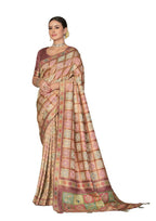 Peach Rangkat Tussar Silk Woven Design Saree with Unstitched Blouse - Mohmanthan Eshani | Grocsy