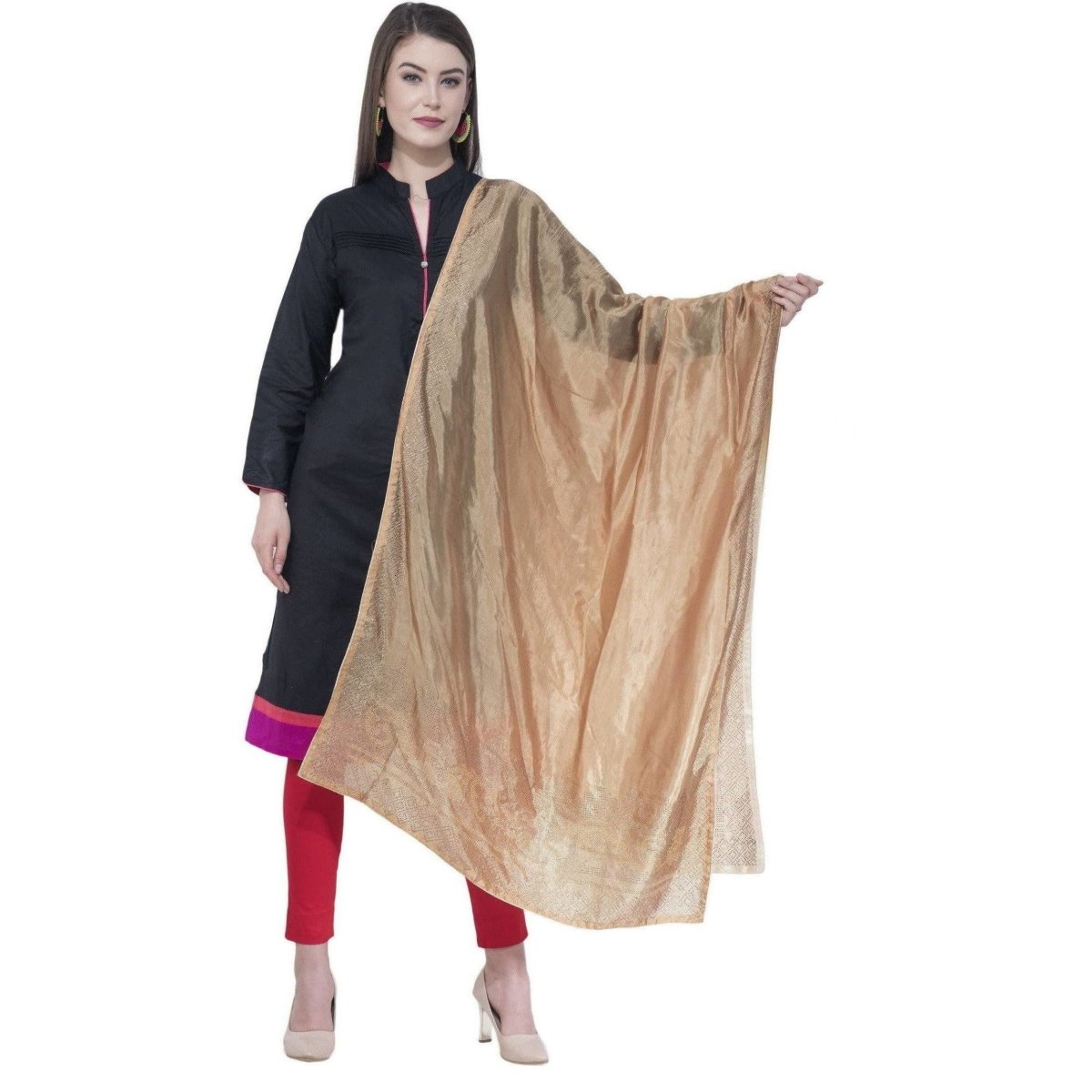 A R Silk Dark Golden Color Silk Siroski Dupattas and Chunnis | Grocsy