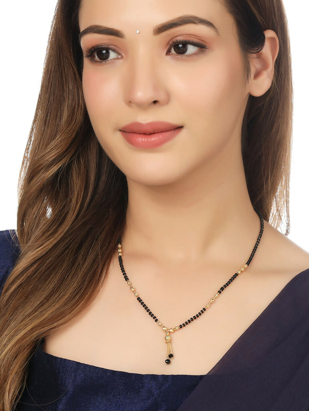 NVR Women's Set of 3 Gold-Polished CZ Stone-Studded & Beaded Mangalsutra | Grocsy