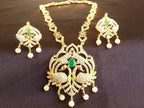 Latest Green Beaded AD Peacock Bridal Necklace Set