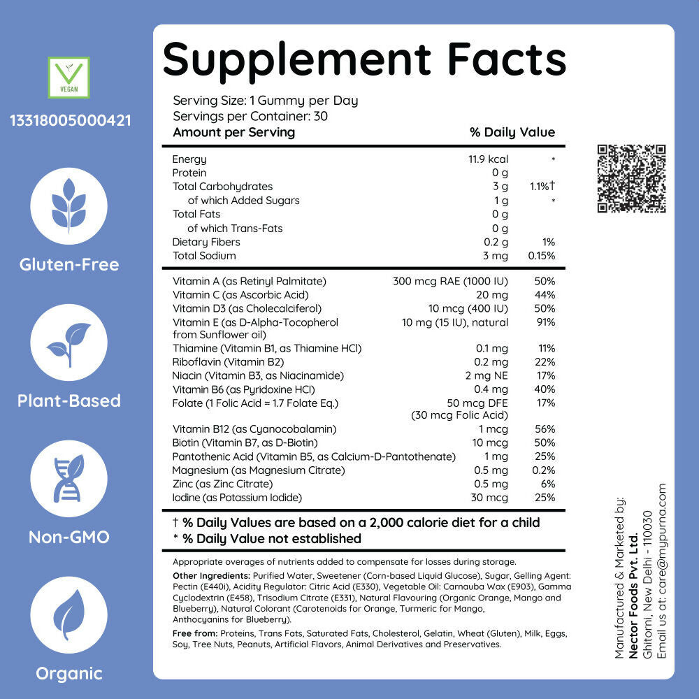 Purna Gummies Kids Multivitamin Gummies for Growth, Immunity and Health | Grocsy