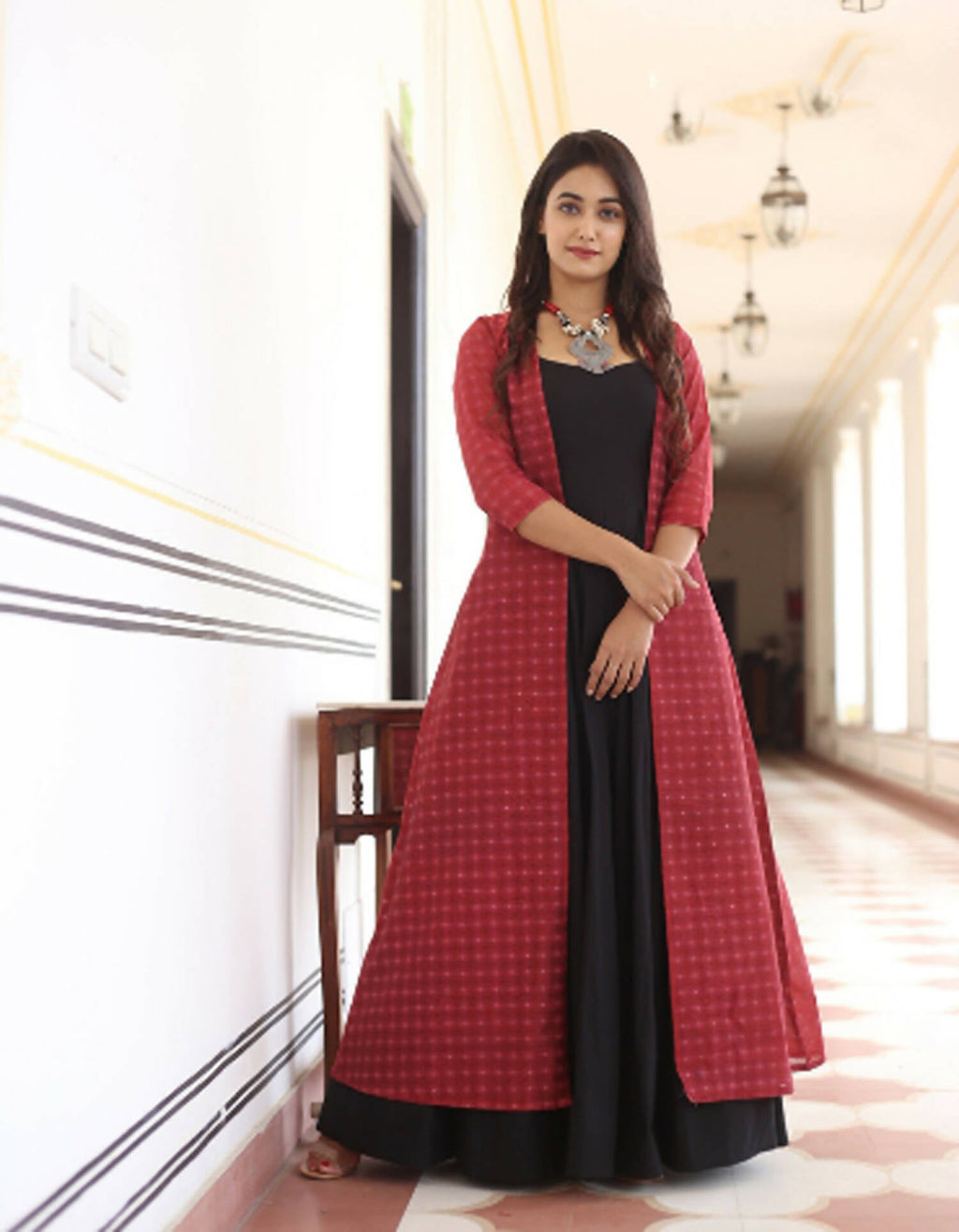 Partywear Designer Digital print Black Maslin Gown - Anbazaar | Grocsy