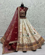 Jyoti Fashion Women's White Velvet Fancy Dori & Sequins with Multi Thread Embroidered with Diamond Work Wedding Lehenga Choli | Grocsy